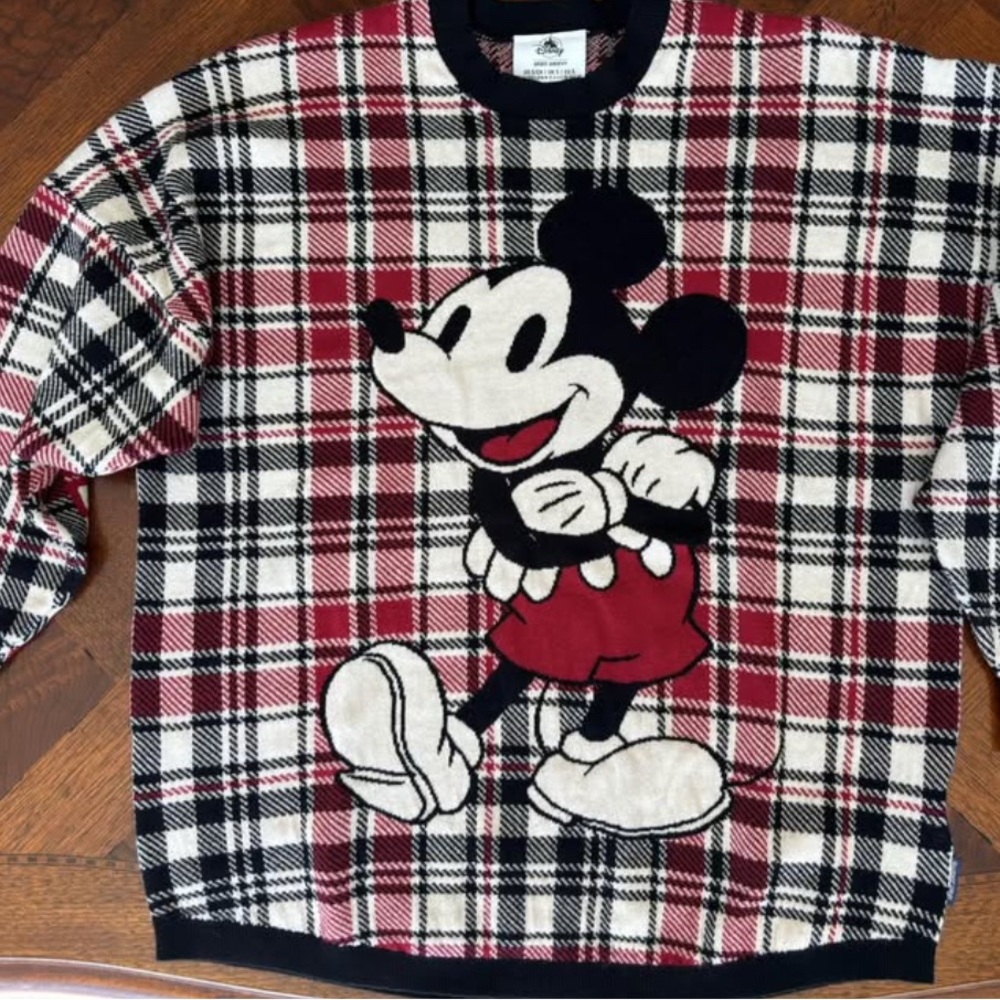 Disney Mickey Mouse Plaid Sweater - Red and Black-Men S-Women M